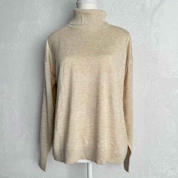 TREASURE & BOND Turtleneck Sweater XS‎ Oatmeal Drop Shoulder Fine Gauge Casual - Picture 4 of 15